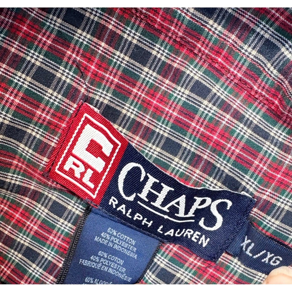 Chaps Ralph Lauren Mens XL Long Sleeve Plaid Button Down Shirt Red Navy Blue - Picture 3 of 7